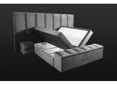 Letto matrimoniale grigio + 2 comodini design classico camera da letto elegante.