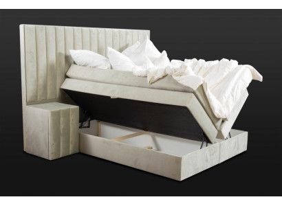 Letto matrimoniale moderno color tortora con 2 comodini, camera da letto, letto boxspring.