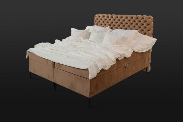 Letto matrimoniale Chesterfield marrone di lusso Boxspring in stile 	Camera da letto.