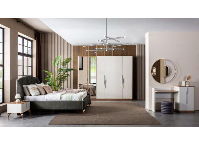 Set da camera da letto moderno letto 2 comodini tavolo trucco con specchio armadio nuovo