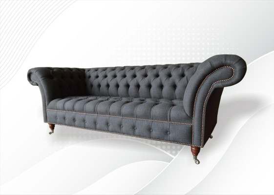 Chesterfield 3 posti in tessuto grigio scuro, design moderno, divani, divano, mobili da designer.