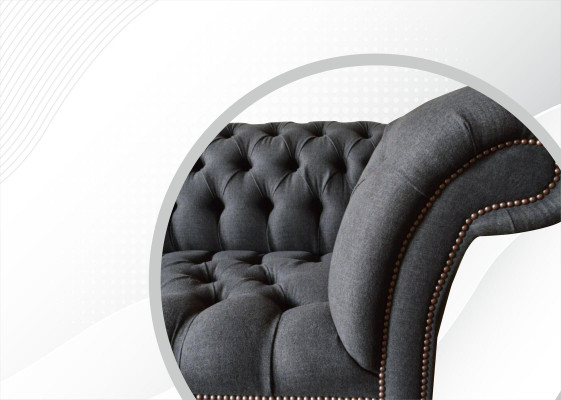 Chesterfield 3 posti in tessuto grigio scuro, design moderno, divani, divano, mobili da designer.