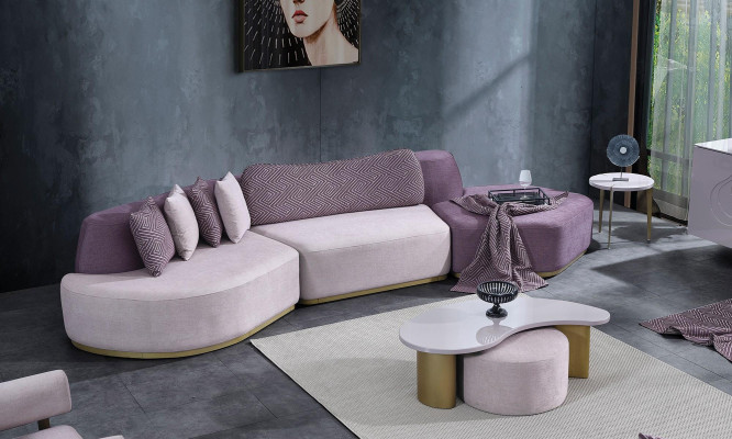 Divani in tessuto Set di divani Grandi paesaggi abitativi Rosa 3 pezzi Divano moderno