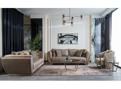 Sofà in tessuto Set di divani a tre posti in marrone, 3 pezzi, moderno