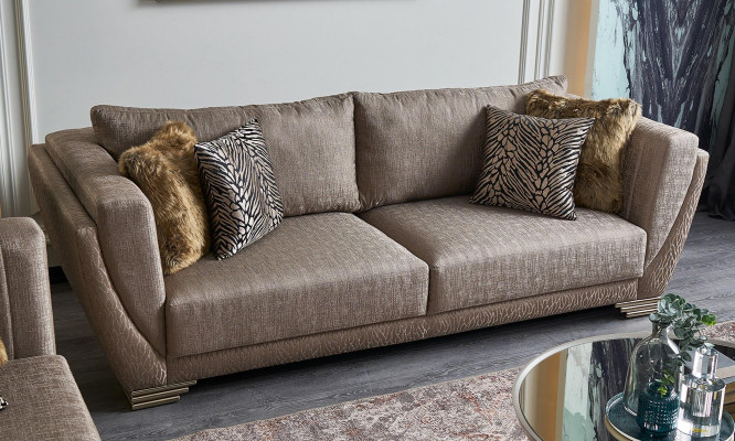 Sofà in tessuto Set di divani a tre posti in marrone, 3 pezzi, moderno