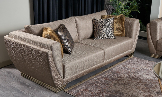 Sofà in tessuto Set di divani a tre posti in marrone, 3 pezzi, moderno