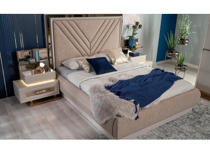 Letto matrimoniale Camera da letto completa Beige 4 pezzi Legno Tavolo per il trucco