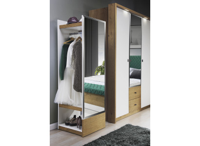 Set da camera da letto con letto e due comodini, struttura classica per letto, design mobili 3 pezzi