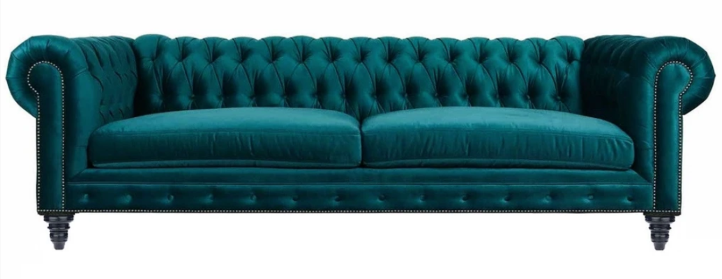 Chesterfield tre posti Letto creativo in tessuto blu-verde Moderno soggiorno