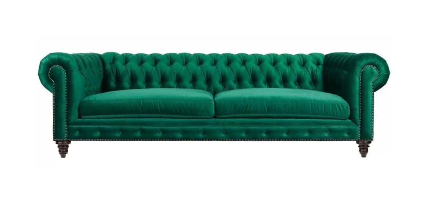 Sofà Chesterfield verde in tessuto, divano in materiale tessile creativo, 3 posti, nuovo divano.