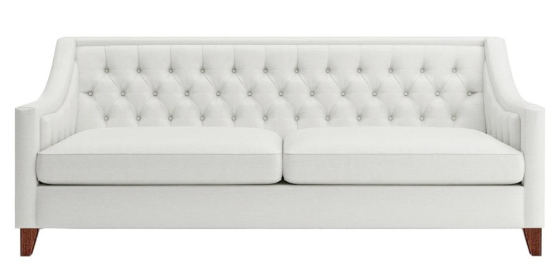 Bianco divano Chesterfield moderno a tre posti in tessuto design, nuovo e originale.