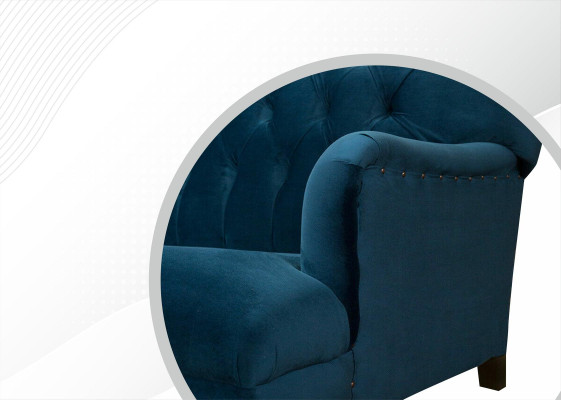 Grande divano Chesterfield 250cm, 4 posti, in pelle e tessuto turchese.