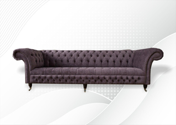 Divano Grande Chesterfield XXL 265 cm Divano Imbottito 4 Posti in Pelle