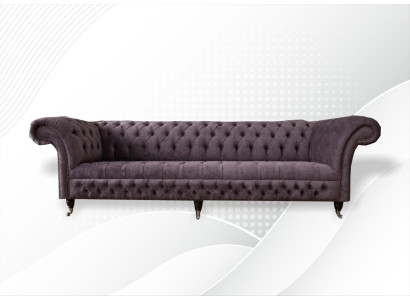 Divano Grande Chesterfield XXL 265 cm Divano Imbottito 4 Posti in Pelle