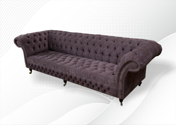 Divano Grande Chesterfield XXL 265 cm Divano Imbottito 4 Posti in Pelle