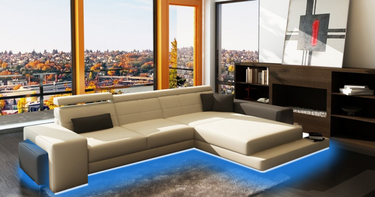 Divano ad angolo + USB imbottito Sofa Landhaus seggiolino d'angolo in pelle Tessuto Geroda