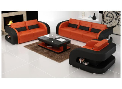 Sofà in pelle con angolo cottura USB Divano Divano Divano Combinazione di mobili salotto Set 3+2+1 Nuovo