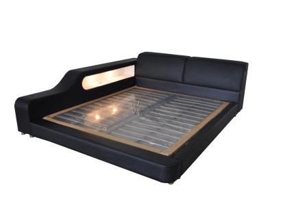 Letto design in pelle Letti imbottiti Hotel XXL Grande 200x200 cm Mensola multifunzione USB