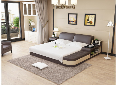 Design divano letto matrimoniale imbottito moderno letti camera da letto 200x210 cm + USB e mensola