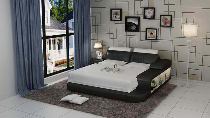 Design Letto Imbottito Matrimoniale Letti Moderni Camera da Letto con USB & Ripiano 180x200cm