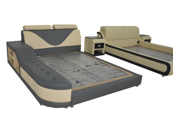 Design Letto Multifunzione XXL Letti Grandi in Pelle Hotel Imbottiti 180x200 Scaffale USB