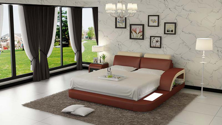 Design imbottito Letto matrimoniale Letti moderni Camera da letto con USB & Mensola 160x200cm