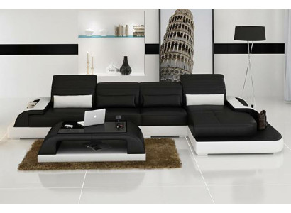 Soggiorno divano angolare con rivestimento in pelle.