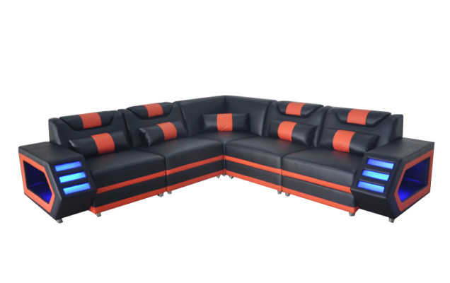 Design in pelle, seduta angolare imbottita in pelle, paesaggio d'angolo imbottito in pelle per la stanza soggiorno.