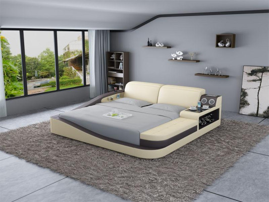 Letto multifunzionale con altoparlanti Bluetooth design di lusso letti in pelle doppia per hotel nuovo