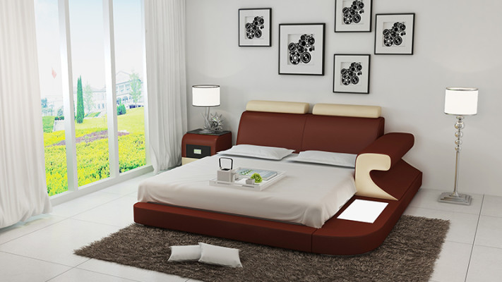 Design letto imbottito matrimoniale Letti moderni Camera da letto con USB e scaffale 180x200cm