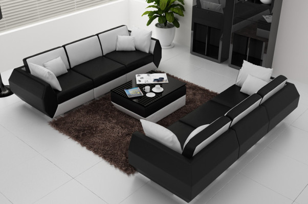 Divano in pelle Angolo salotto 3+3 posti Set di divani Design moderno.