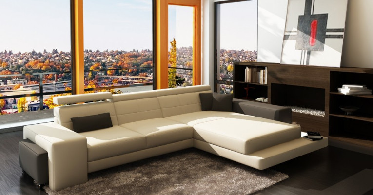 Divano angolare imbottito in tessuto pelle per soggiorno