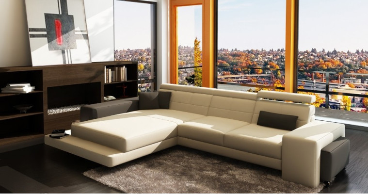 Divano angolare imbottito in tessuto pelle per soggiorno