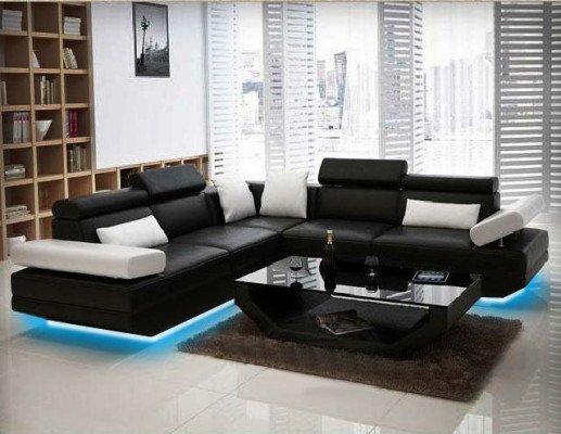 Soggiorno Divano ad angolo con USB in pelle AlfredB