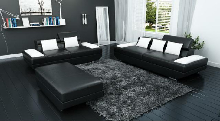 Set di divani in pelle divano 3 + 2 con divano imbottito set di divani con pouf - 2719A