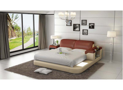 Letto di lusso + illuminazione Letto in pelle Letti Divano Grande 140/160/180 LB8807
