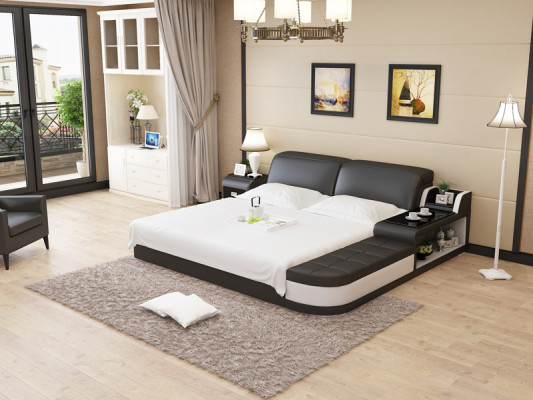 Design Letto in pelle di lusso, letto imbottito matrimoniale moderno 140/160/180 cm.