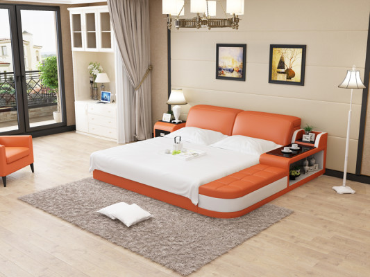 Design Letto in pelle di lusso, letto imbottito matrimoniale moderno 140/160/180 cm.