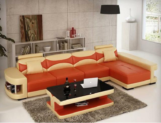 Divano ad angolo Set di divani Divano Imbottito in Pelle Cuscini Lounge Chaise