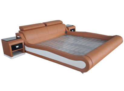 Lussuoso letto matrimoniale imbottito con USB in pelle 140/160/180/200 LB8825