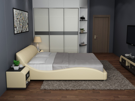 Design Letto Imbottito Matrimoniale Moderno con USB & Ripiano 200x210 cm