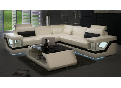 XXL divano in pelle con connessione USB, paesaggio da soggiorno, divano ad angolo in pelle HAMBURG II.