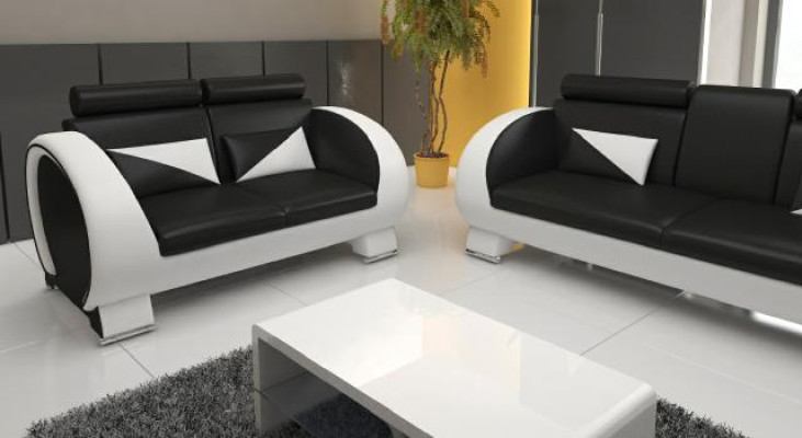 Divano in pelle + Divano USB con funzione bar, set di design, divano a 3 posti, chaise longue relax.