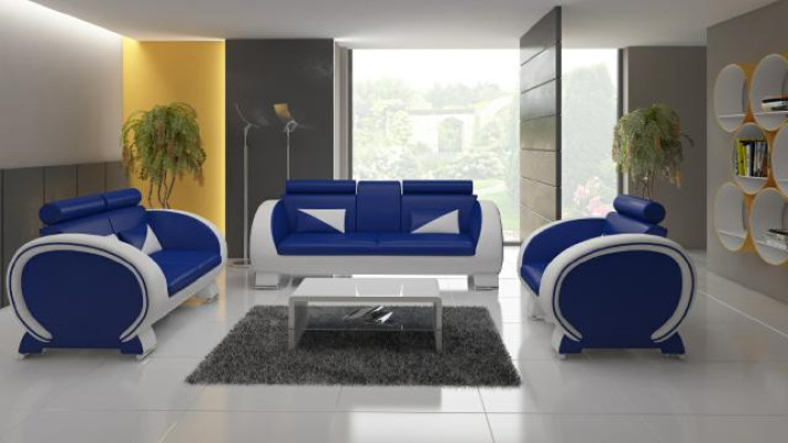 Divano in pelle + Divano USB con funzione bar, set di design, divano a 3 posti, chaise longue relax.