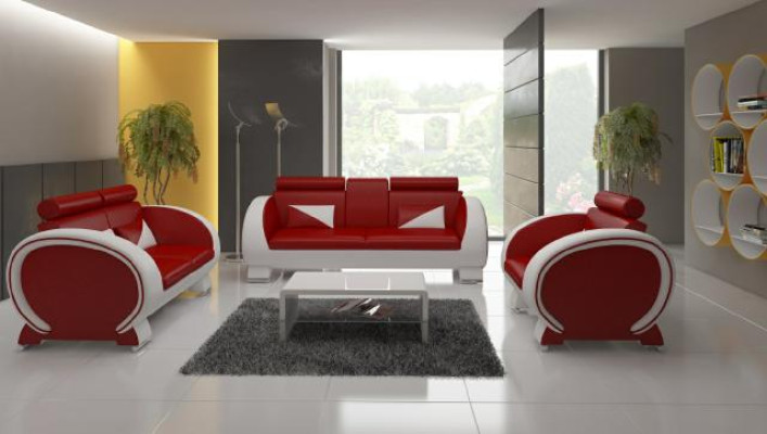 Divano in pelle + Divano USB con funzione bar, set di design, divano a 3 posti, chaise longue relax.