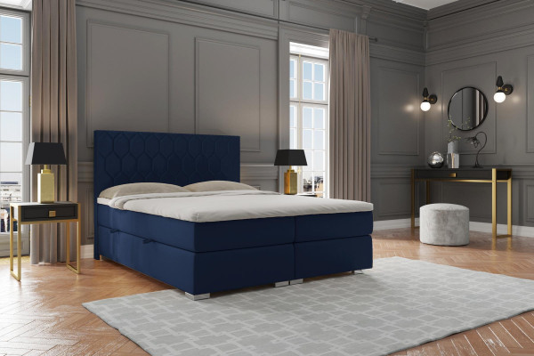 Letto boxspring Design dell'hotel in velluto di lusso con funzione di scrigno imbottito.