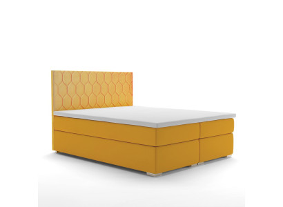 Letto boxspring doppio di lusso per hotel con funzione di contenitore, colore giallo velluto.