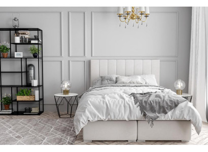 Letto a boxspring per hotel, doppio letto di lusso con cassetto portaoggetti beige nuovo.