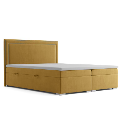 Boxspring Design Letto Hotel Matrimoniale di Lusso con Contenitore Imbottito Giallo.
