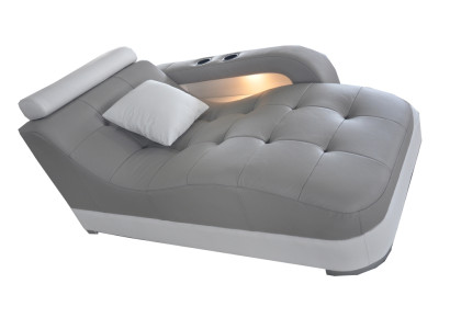 Designer Divano Chaise longue in Pelle Grigio Moderno Lettino Pouf Divano in Pelle Vera Relax